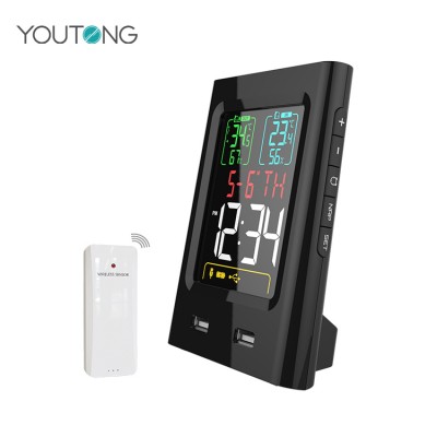 Digital  Temperature Humidity Wireless 2 USB port Snooze LED backlight Weather Station Weather Forecast Station RCC Clock